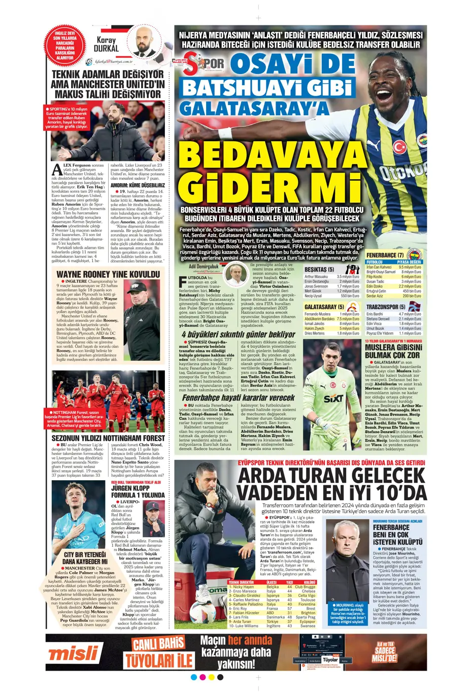 "Sergen Yalçın ve ekibi cumartesi başlıyor" | Sporun manşetleri (1 Ocak 2025) - 12