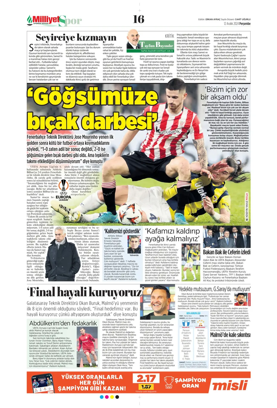 "Fenerbahçe'ye boğa darbesi" | Sporun manşetleri - 14