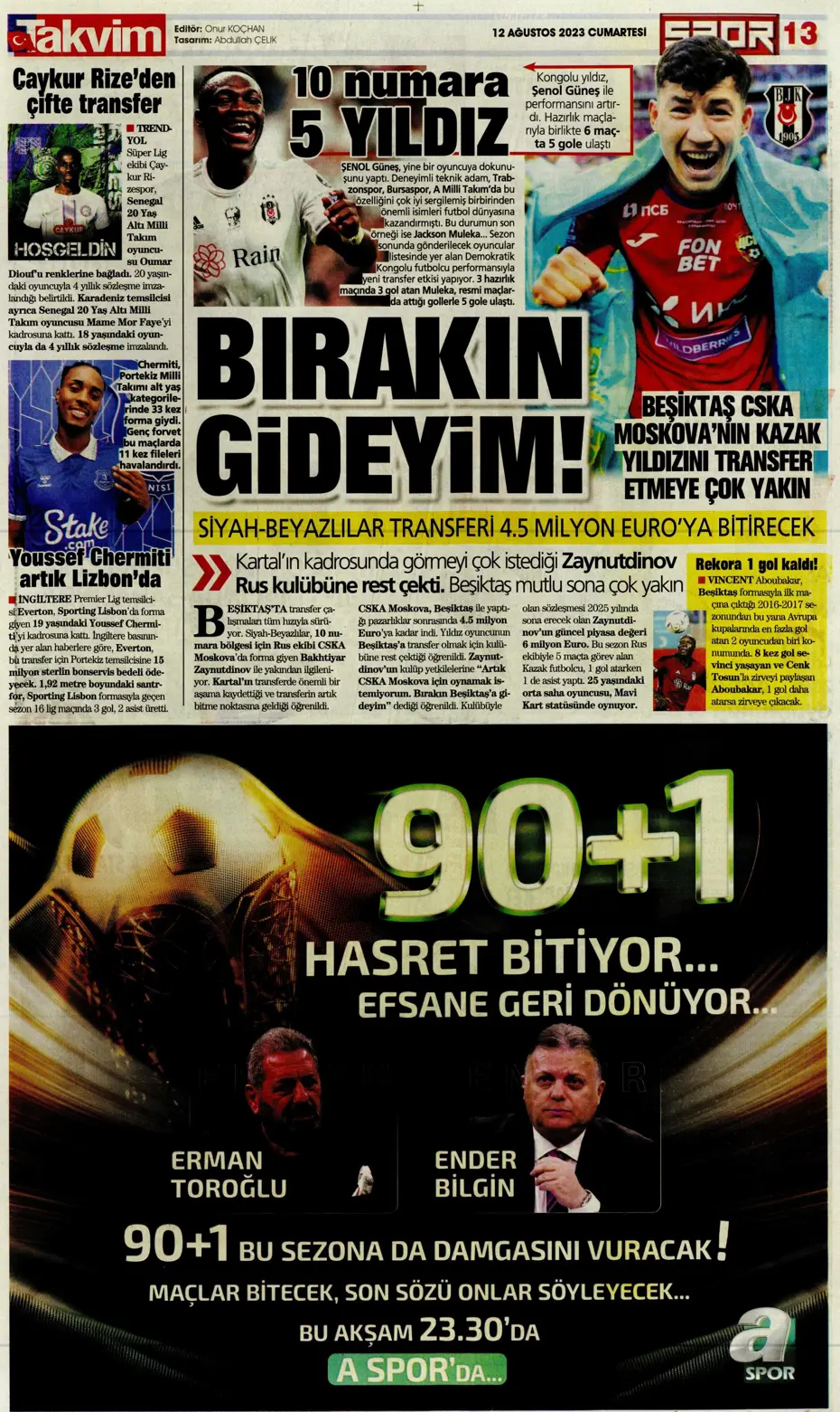 "Galatasaray'la anlaştım, bırakın gideyim" | Sporun manşetleri (12 Ağustos 2023) - 33