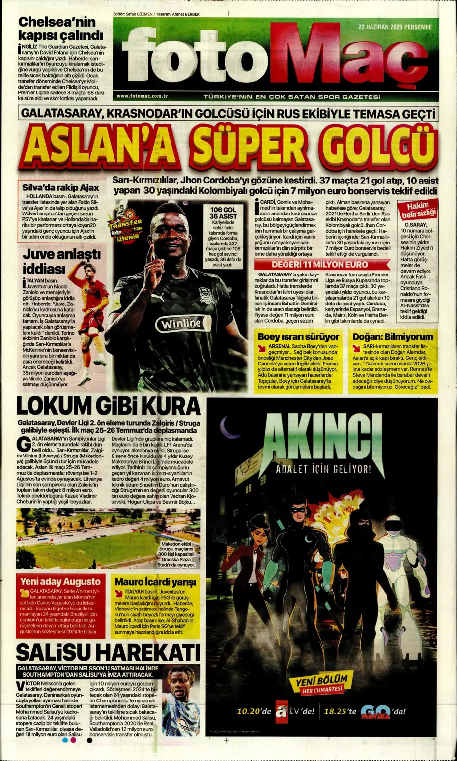 "Aslan'a süper golcü" | Sporun manşetleri (22 Haziran 2023) - 10
