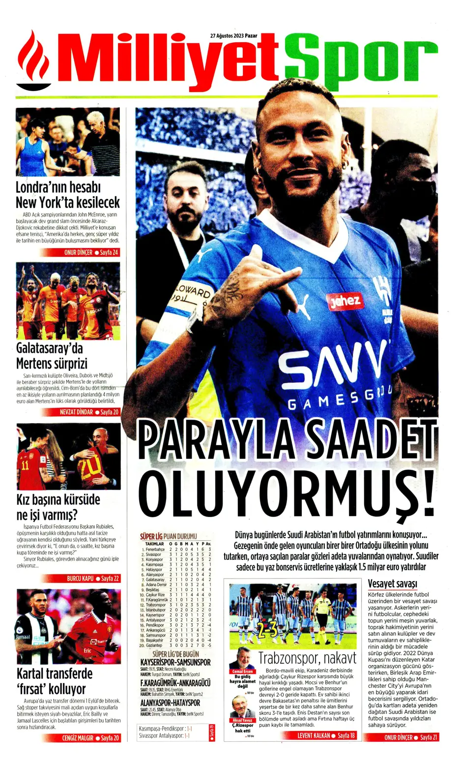 "Mertens sürprizi" | Sporun manşetleri (27 Ağustos 2023) - 22