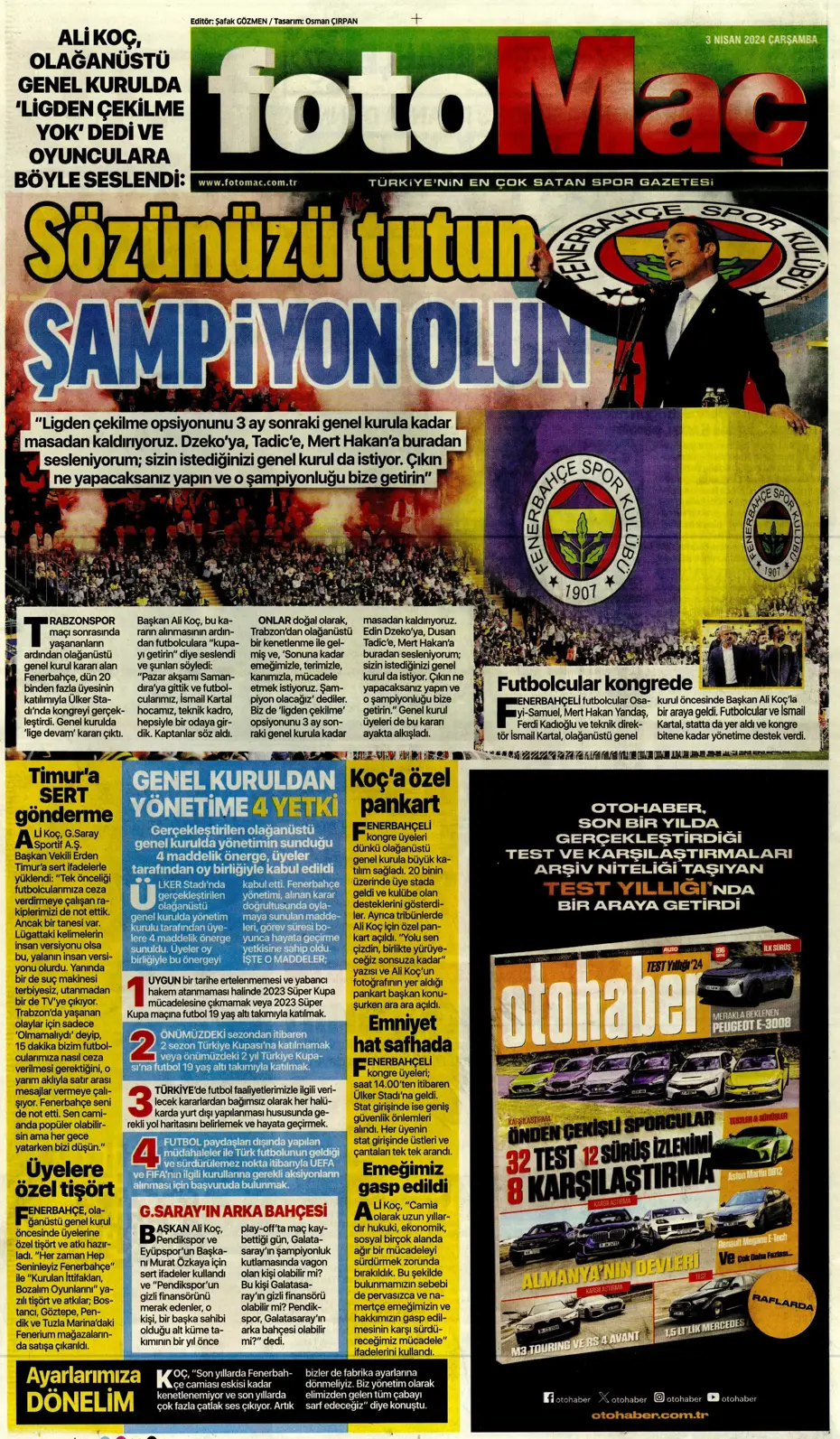 "Lige devam, kupa askıda" | Sporun manşetleri (3 Nisan 2024) - 37