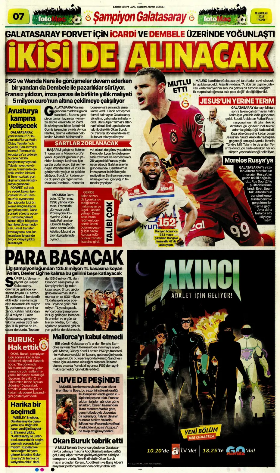 "Dzeko bavulları topluyor" Sporun manşetleri (18 Haziran 2023) - 11