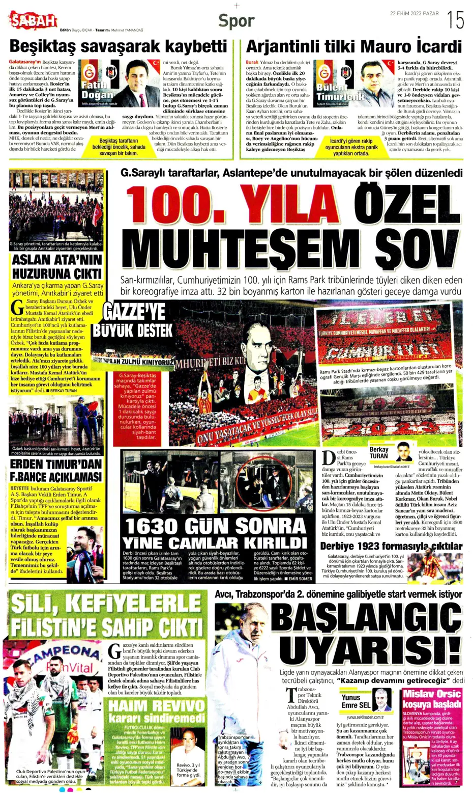 "Derbilerin Aslanı" | Sporun manşetleri (22 Ekim 2023) - 34