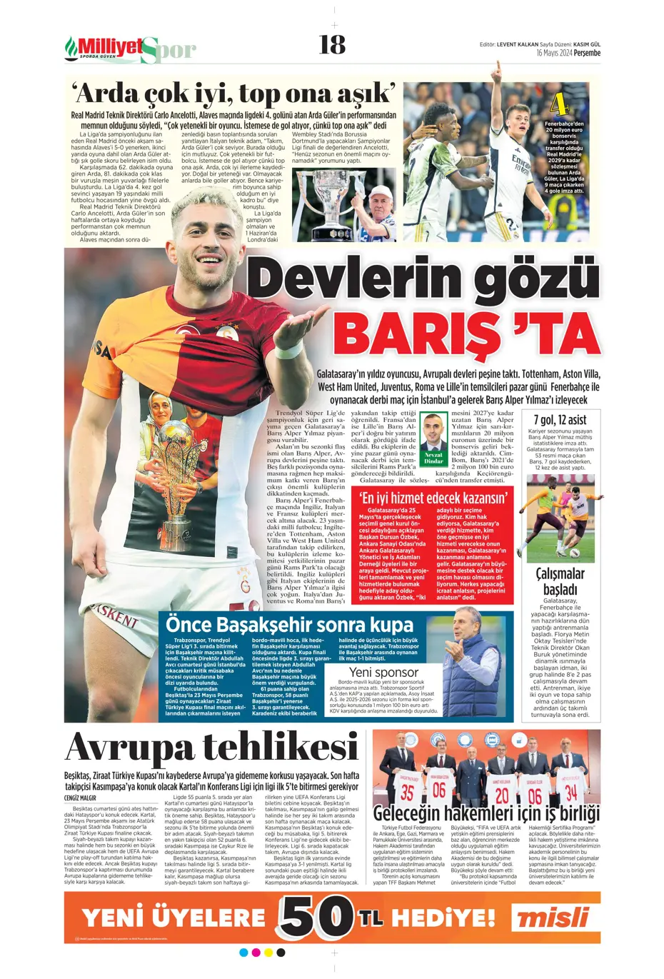 "İlk hedef Preciado" | Sporun manşetleri (16 Mayıs 2024) - 14