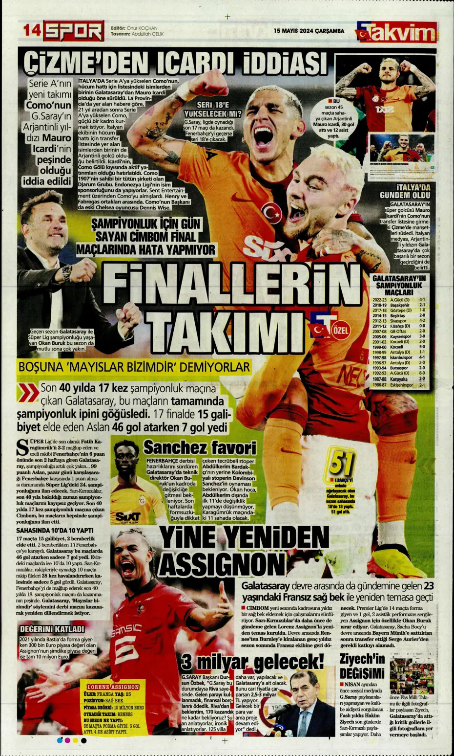 "Mourinho'ya 100 milyon euro" | Sporun manşetleri (15 Mayıs 2024) - 21