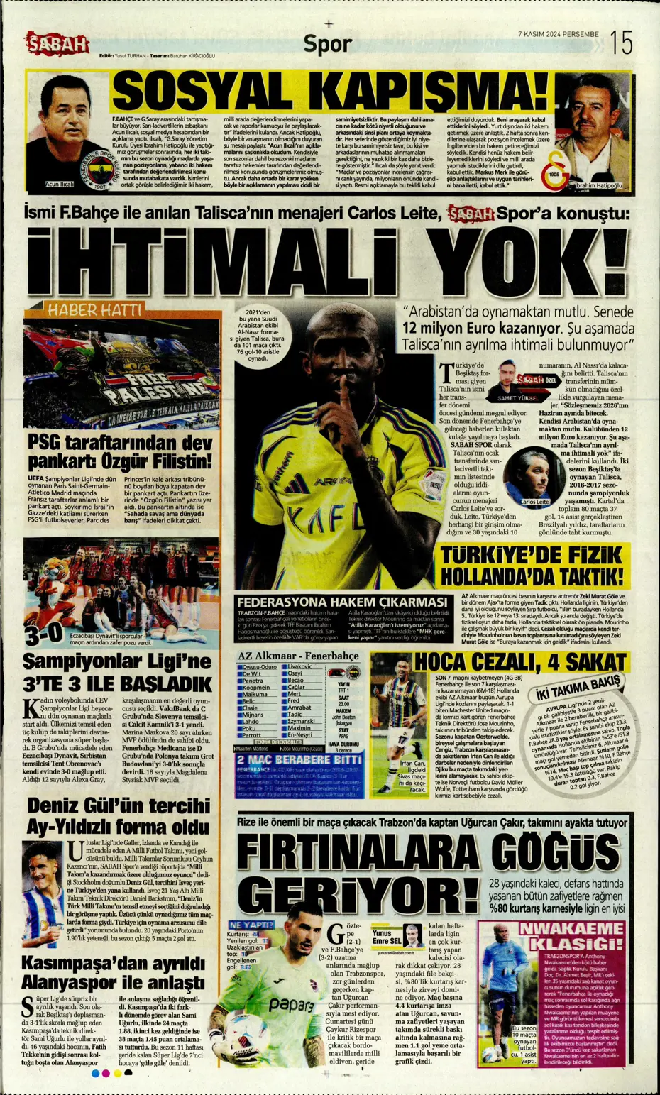 "Fenerbahçe'den Boca Juniors'a rest" | Sporun manşetleri (7 Kasım 2024) - 20