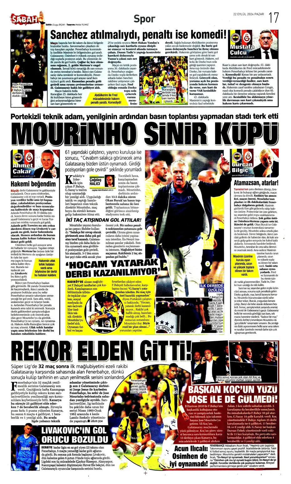 "Şampiyon Kadıköy'ü selamladı!" | Sporun manşetleri (22 Eylül 2024) - 40