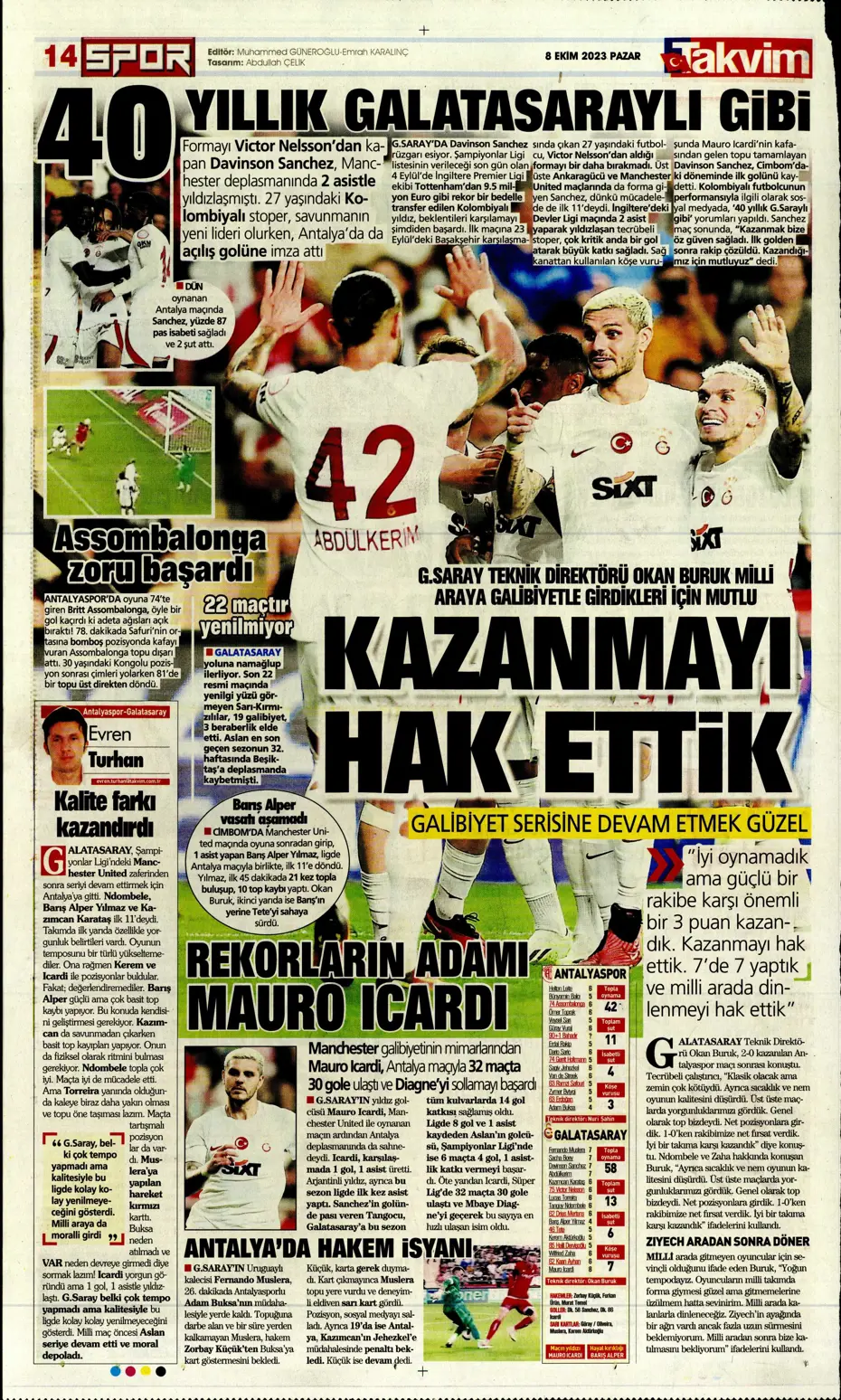 "Bjelica gidiyor, Avcı geliyor" | Sporun manşetleri (8 Ekim 2023) - 40