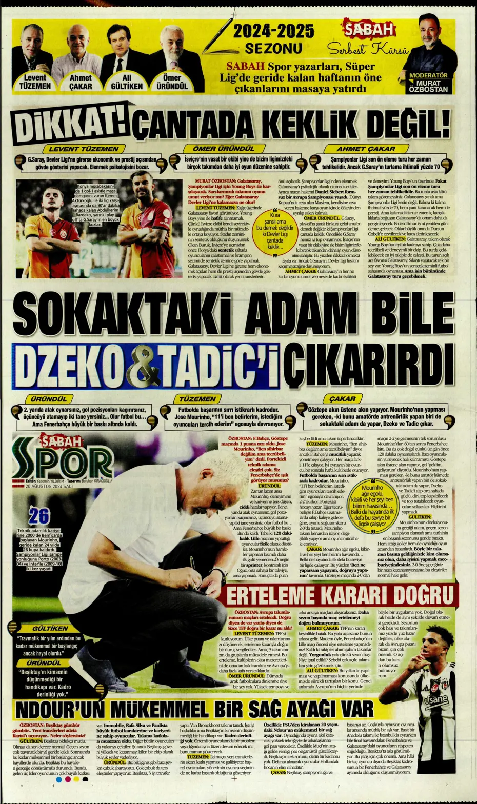 "Fenerbahçe'de değişim zamanı" | Sporun manşetleri (20 Ağustos 2024) - 29
