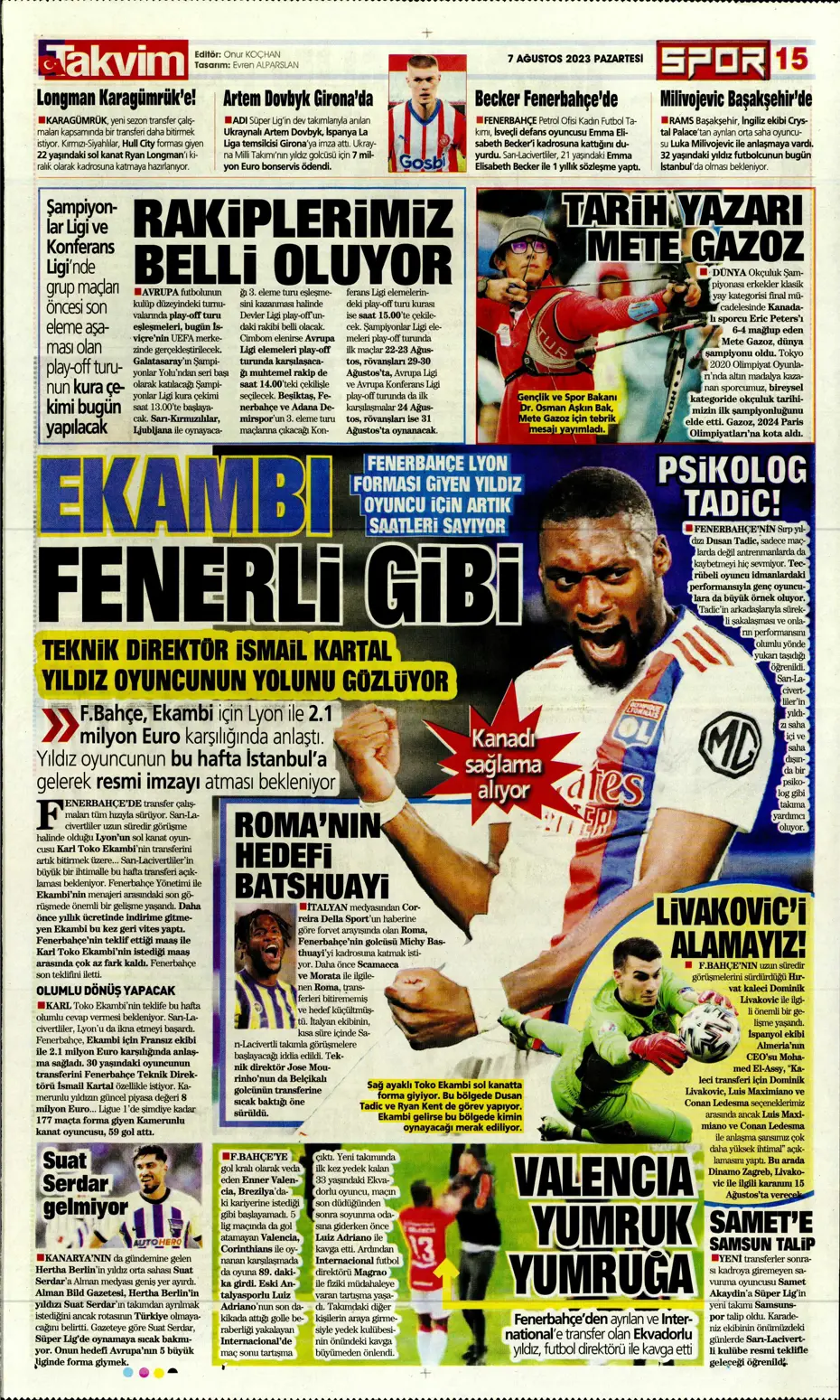 "Zaniolo gidiyor, Talisca geliyor" | Sporun manşetleri (7 Ağustos 2023) - 30 "Zaniolo gidiyor, Talisca geliyor" | Sporun manşetleri (7 Ağustos 2023) - 30