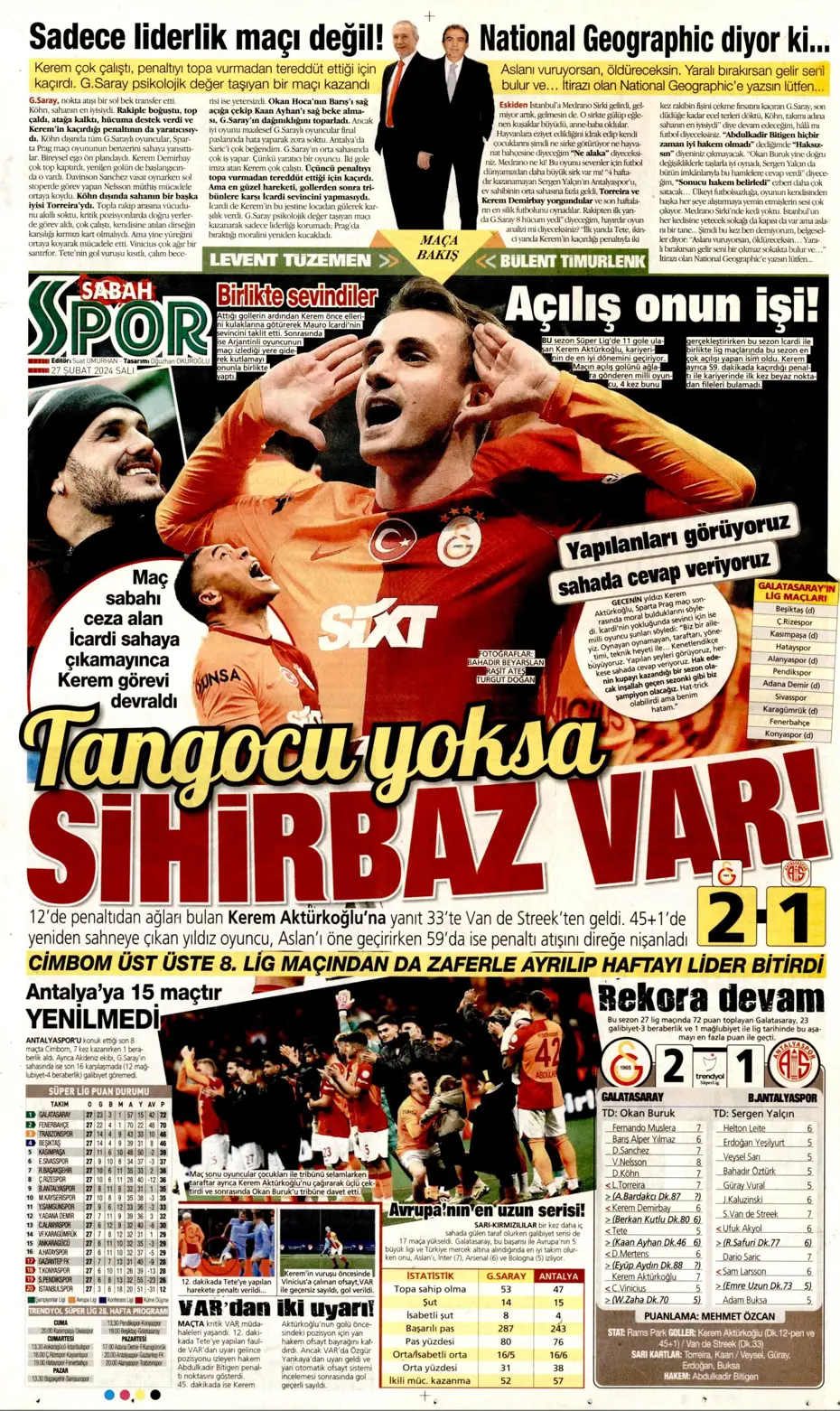 "Icardi'ye selam, zirvede devam" | Sporun manşetleri (27 Şubat 2024) - 28 "Icardi'ye selam, zirvede devam" | Sporun manşetleri (27 Şubat 2024) - 28