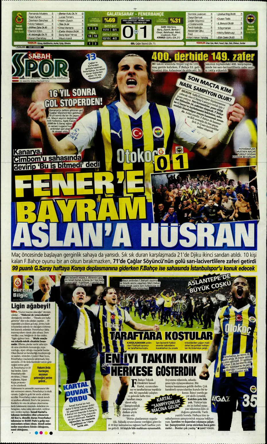 "F.Bahçe G.Saray'a bayramı zehir etti" | Sporun manşetleri (20 Mayıs 2024) - 19