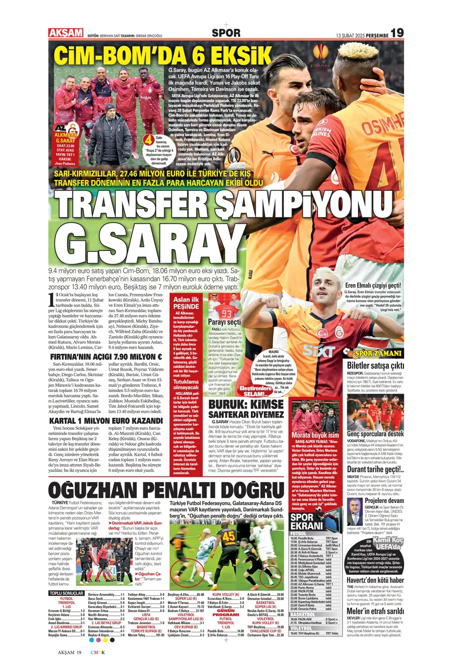 "Bugün vur, haftaya tur" | Sporun manşetleri - 4