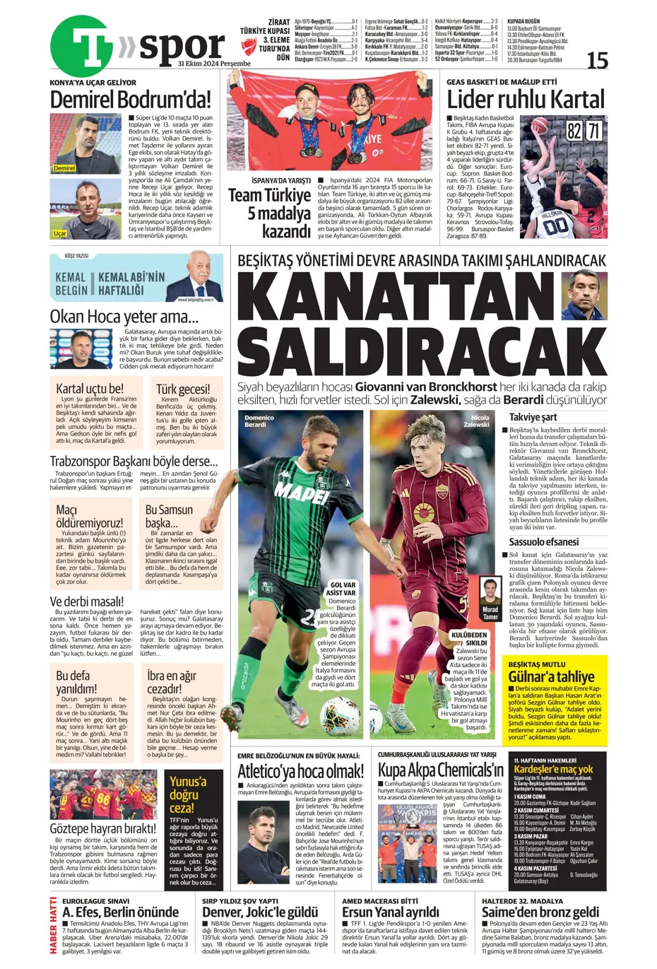 "Aslan'da Rosier harekatı" | Sporun manşetleri (31 Ekim 2024) - 38