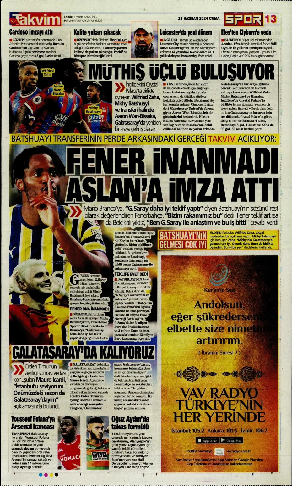 "Bir yıl daha G.Saray'dayım" | Sporun manşetleri (21 Haziran 2024) - 35 "Bir yıl daha G.Saray'dayım" | Sporun manşetleri (21 Haziran 2024) - 35