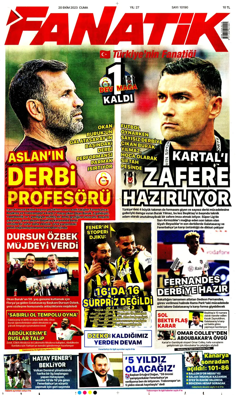 "Derbinin kilidini açacak anahtarlar" | Sporun manşetleri (20 Ekim 2023) - 5