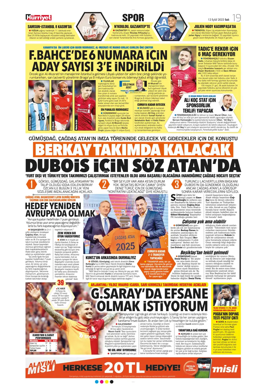 "Kartal'da Lingard sürprizi" | Sporun manşetleri (12 Eylül 2023) - 19