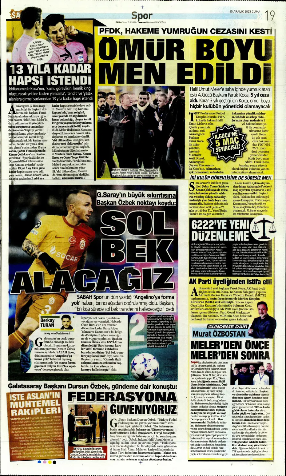 "Aslan'dan Jorginho bombası" | Sporun manşetleri (15 Aralık 2023) - 30