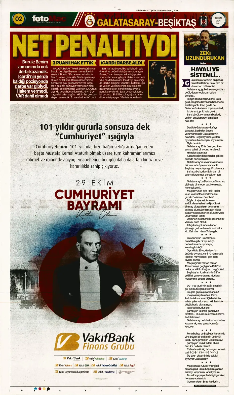 "Cimbom zirvede tek başına" | Sporun manşetleri (29 Ekim 2024) - 18 "Cimbom zirvede tek başına" | Sporun manşetleri (29 Ekim 2024) - 18