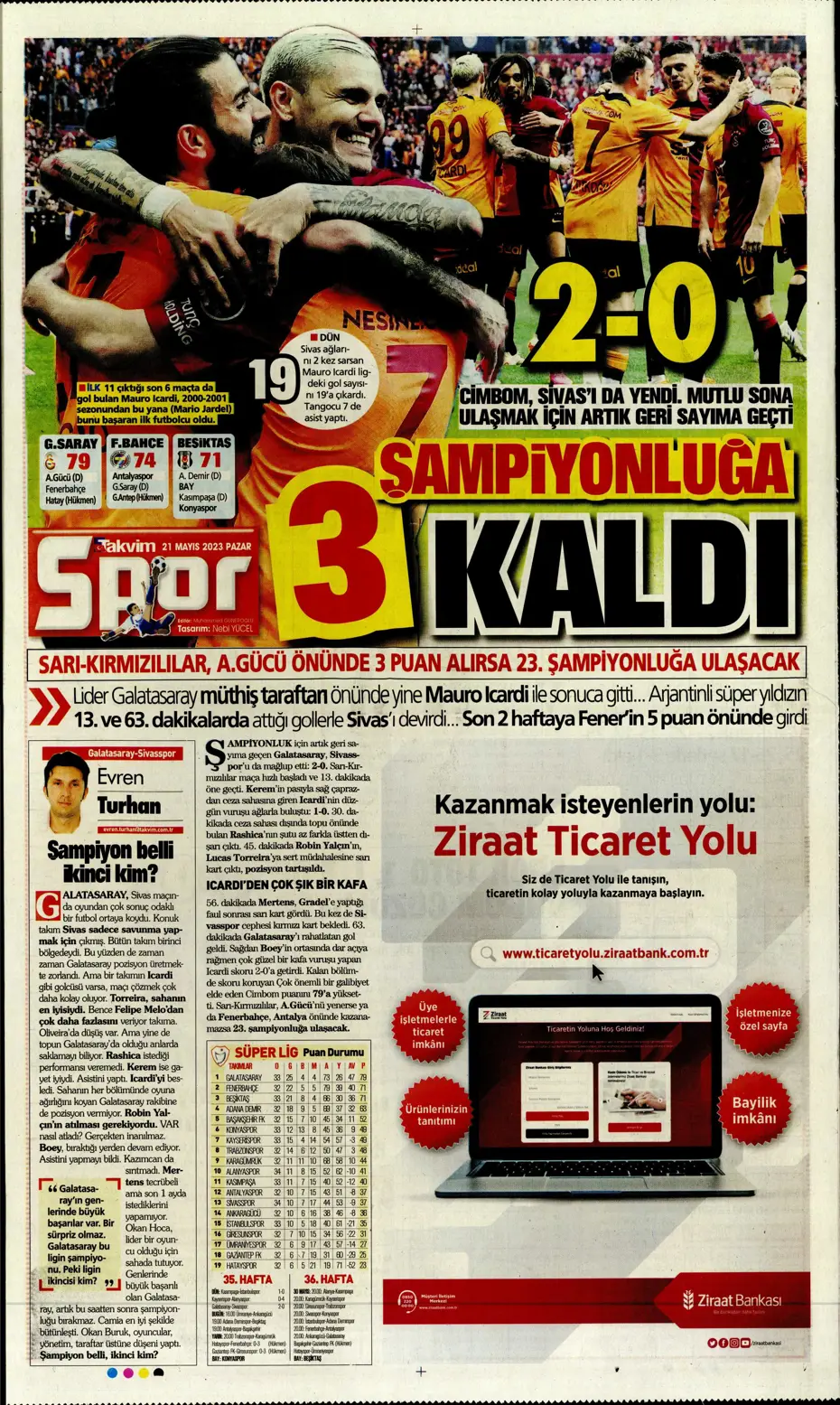 "Mauro Icardi ile 23. şampiyonluğa" Günün spor manşetleri (21 Mayıs 2023) - 24 "Mauro Icardi ile 23. şampiyonluğa" Günün spor manşetleri (21 Mayıs 2023) - 24