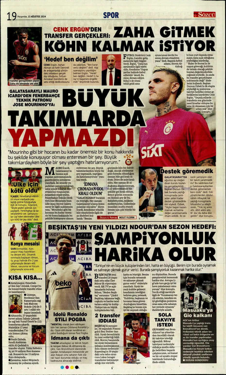 "Muci'yle yol ayrımı" | Sporun manşetleri (15 Ağustos 2024) - 29