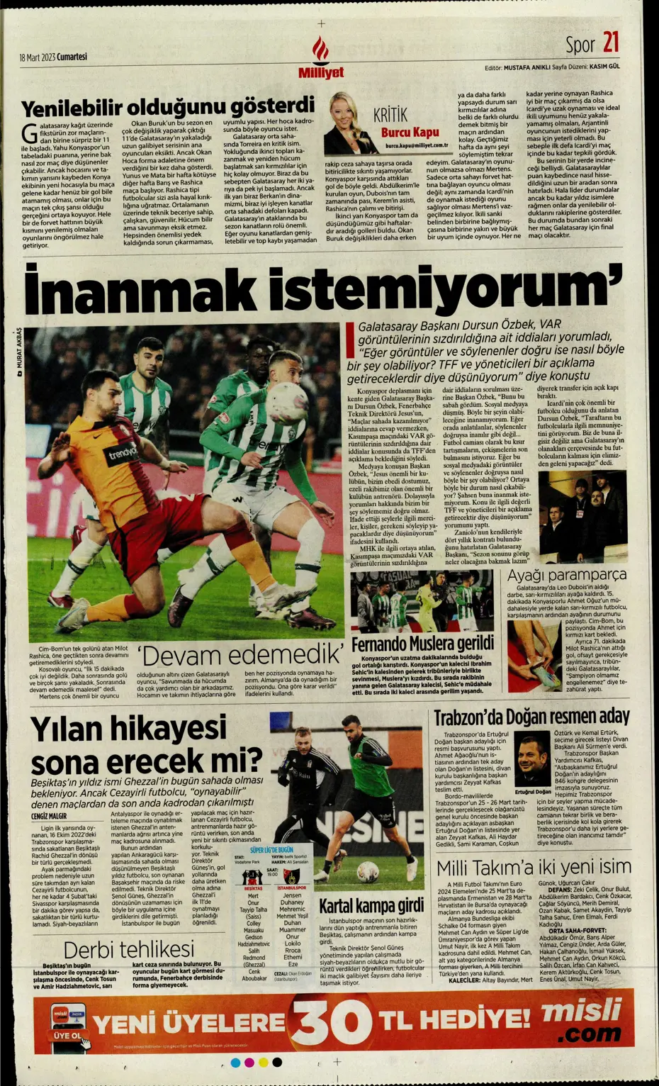 "Aslan yıkıldı" - Gazete manşetleri (18 Mart 2023) - 24