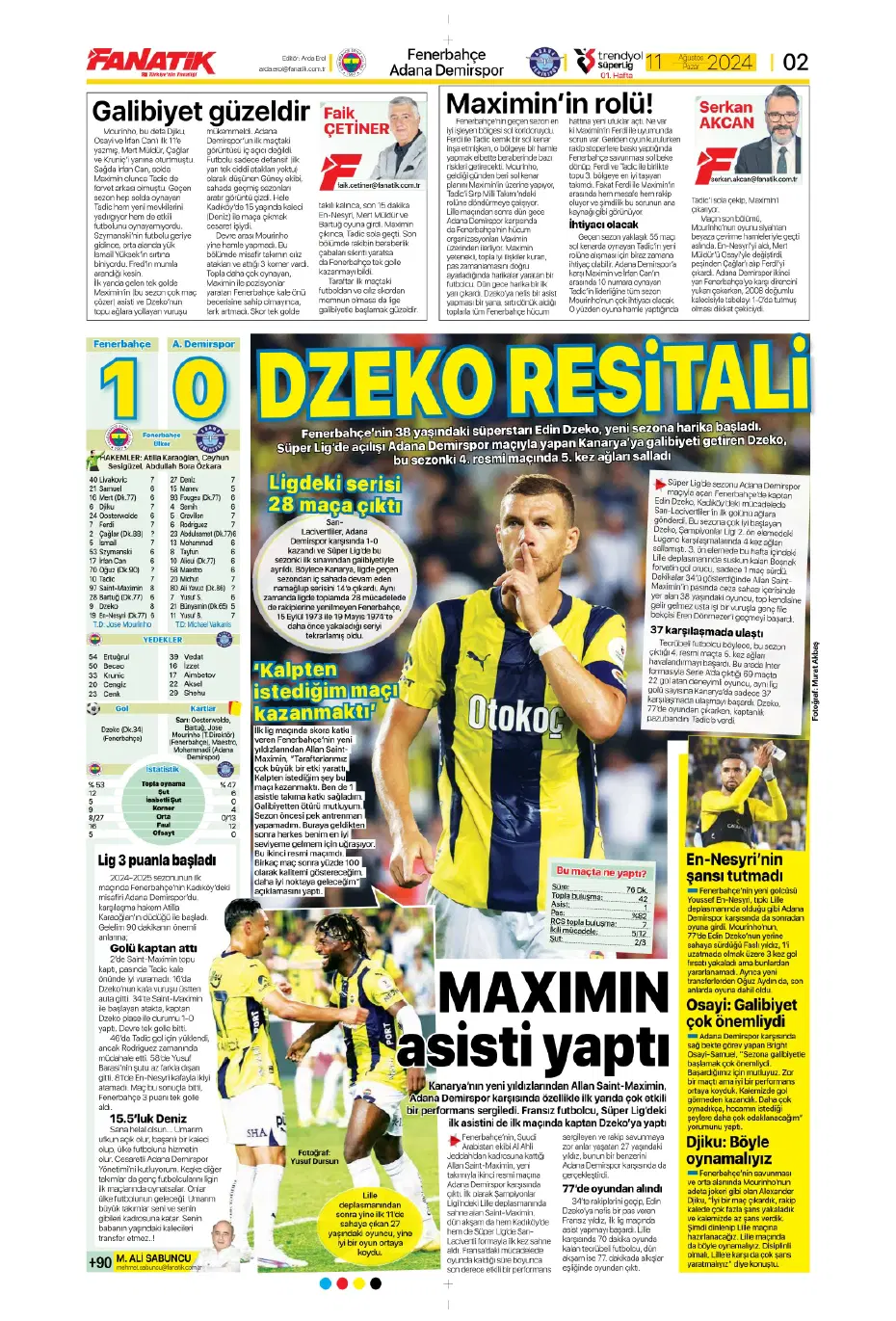 "Mou varsa fire yok" | Sporun manşetleri (11 Ağustos 2024) - 2