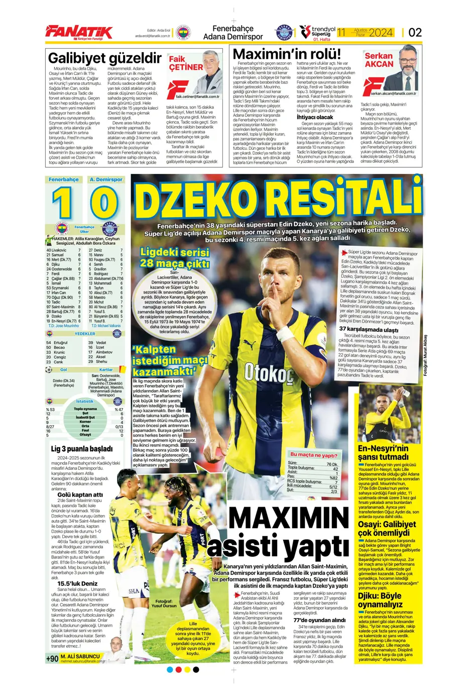 "Mou varsa fire yok" | Sporun manşetleri (11 Ağustos 2024) - 2