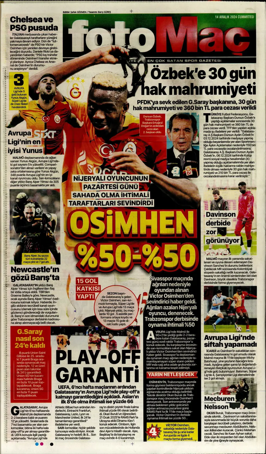 "Boscagli ve Hancko listeye girdi" | Sporun manşetleri - 15 "Boscagli ve Hancko listeye girdi" | Sporun manşetleri - 15
