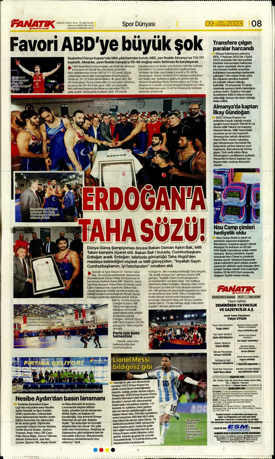 "Kuntz'un eseri" | Sporun manşetleri (9 Eylül 2023) - 11