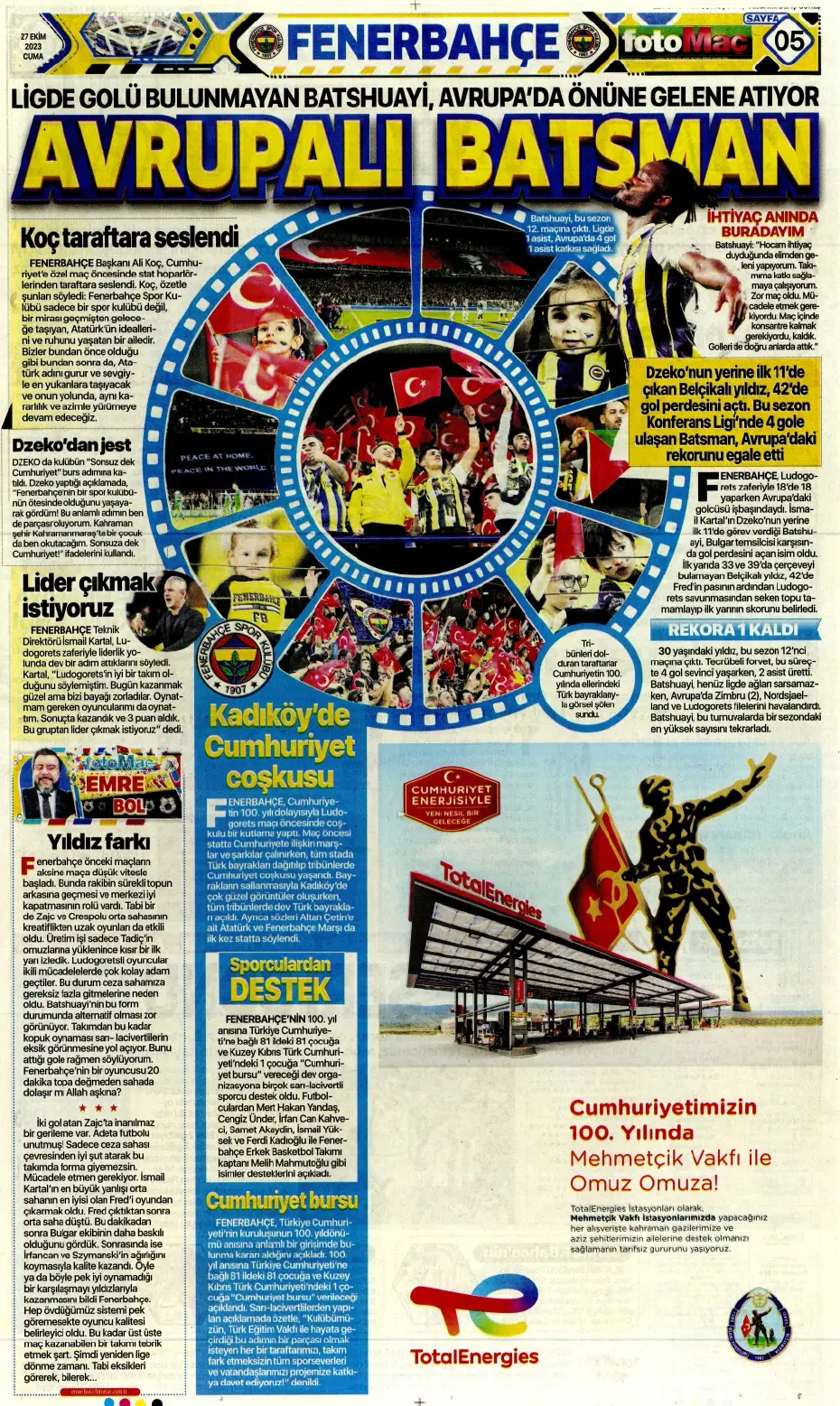 "Yüzyılın Fener'i" | Sporun manşetleri (27 Ekim 2023) - 11