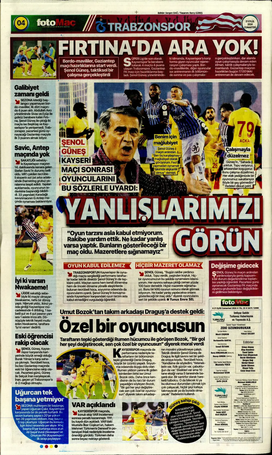 "Savunmada Fener, hücumda Aslan" | Sporun manşetleri (21 Eylül 2024) - 13