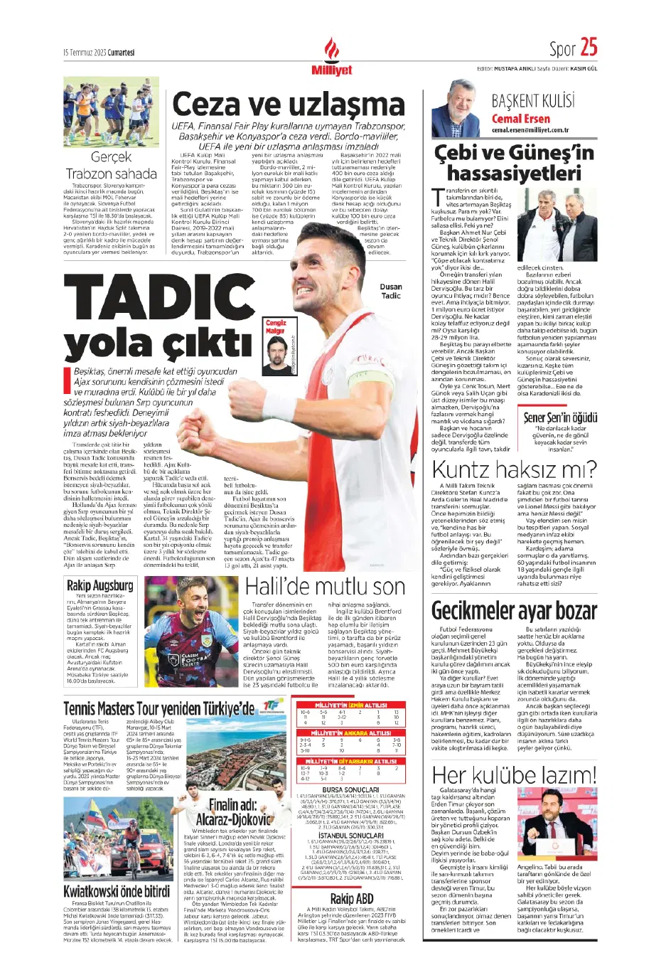 "Tadic yola çıktı" | Sporun manşetleri (15 Temmuz 2023) - 15 "Tadic yola çıktı" | Sporun manşetleri (15 Temmuz 2023) - 15