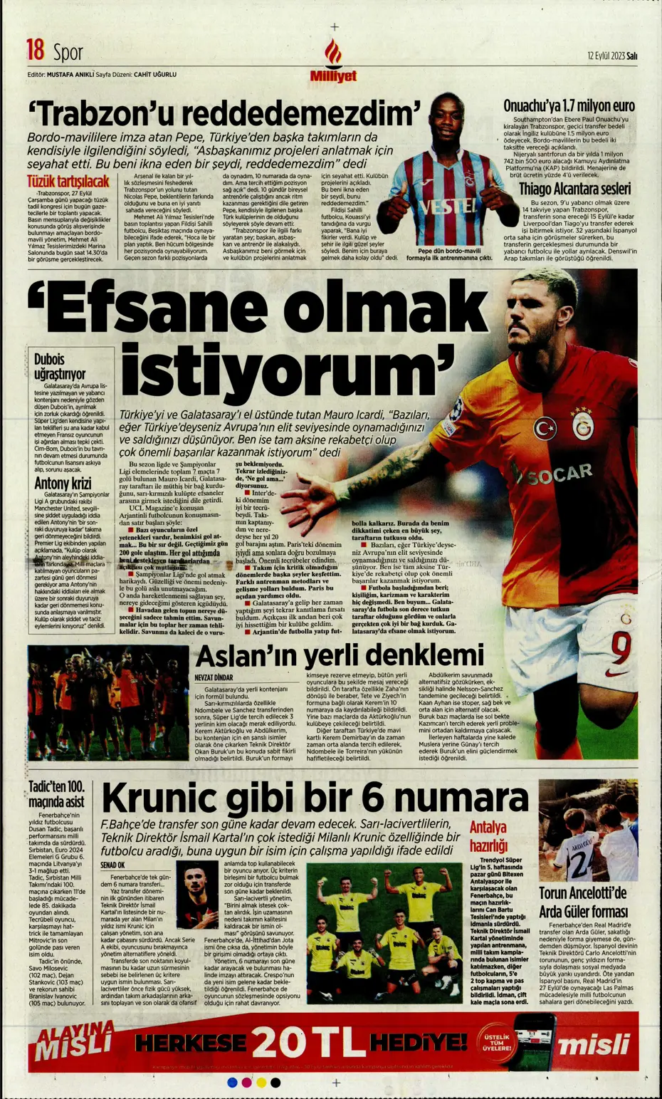 "Kartal'da Lingard sürprizi" | Sporun manşetleri (12 Eylül 2023) - 21