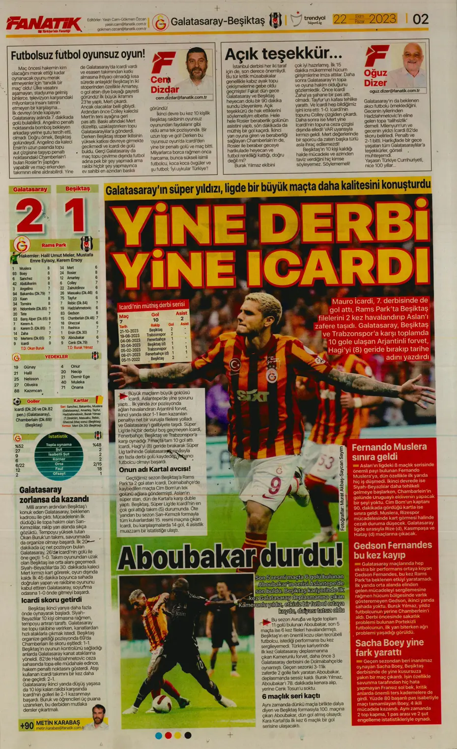 "Derbilerin Aslanı" | Sporun manşetleri (22 Ekim 2023) - 6