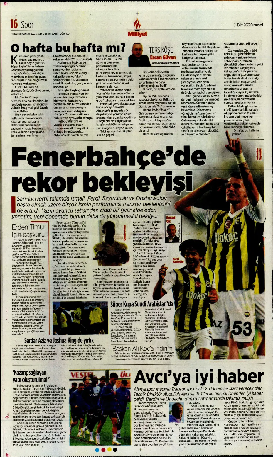 "Ateş gibi derbi" | Sporun manşetleri (21 Ekim 2023) - 16