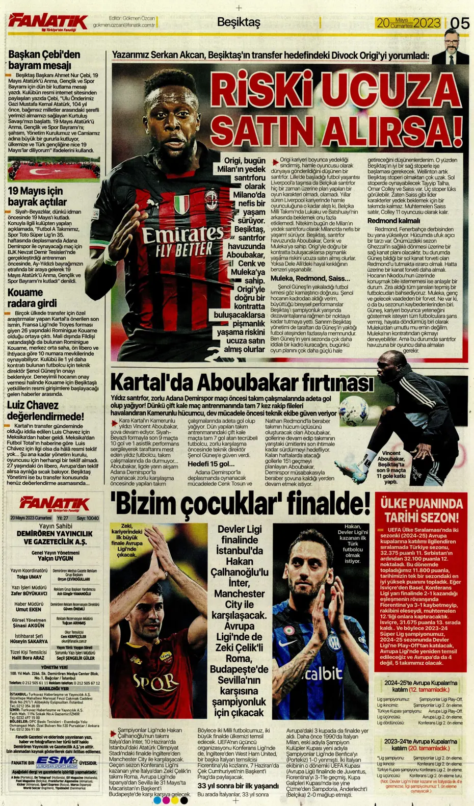 "Aslan'dan dev hamle" Günün spor manşetleri (20 Mayıs 2023) - 5