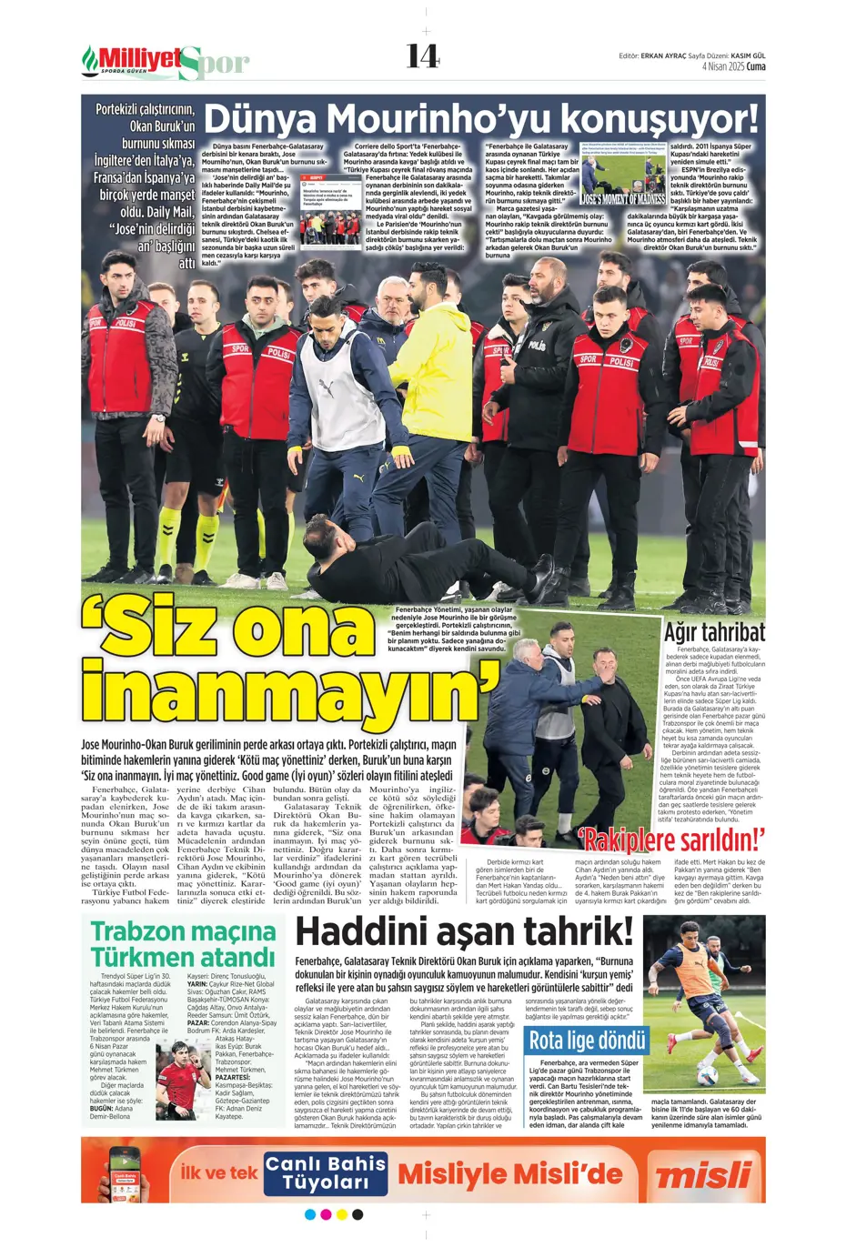 "Derbideki kavgalara ağır fatura" | Sporun manşetleri - 18