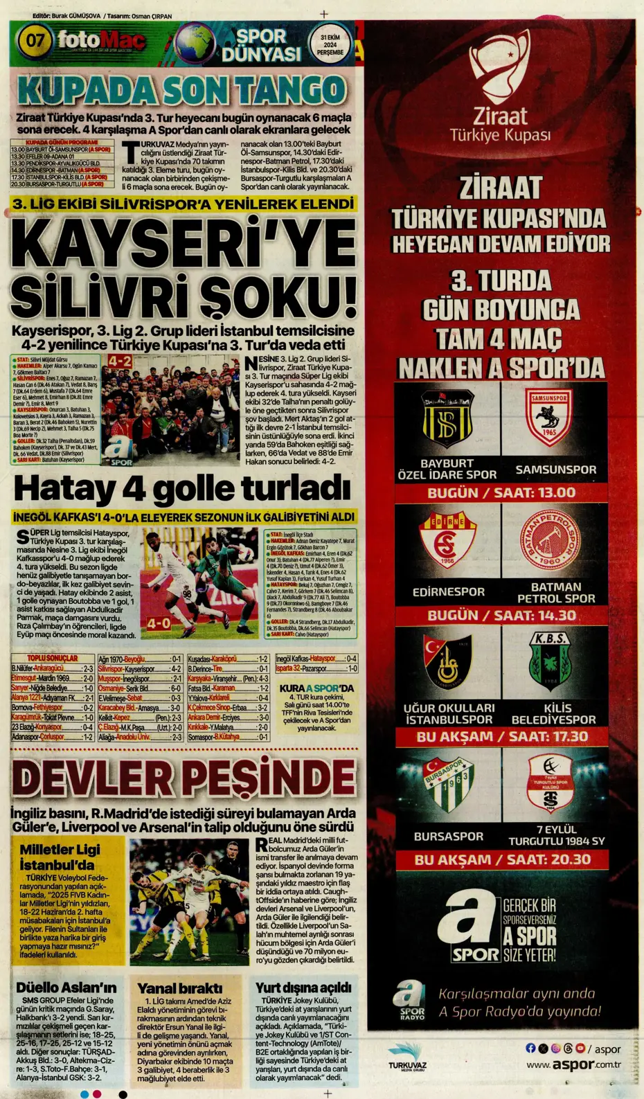 "Aslan'da Rosier harekatı" | Sporun manşetleri (31 Ekim 2024) - 15