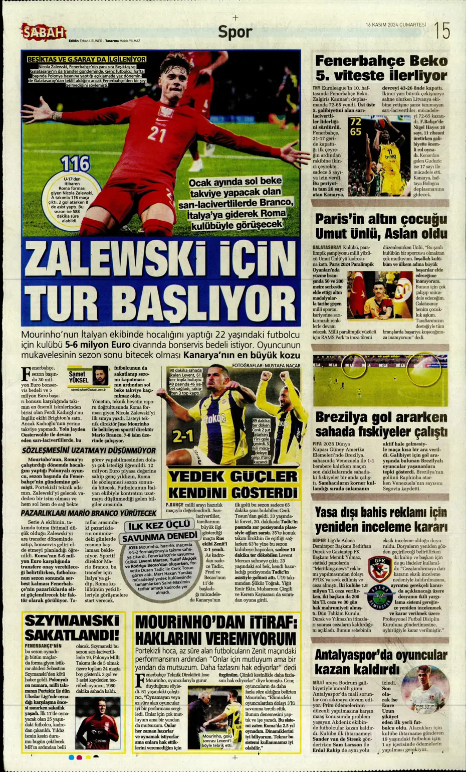 "Jorginho sürprizi" | Sporun manşetleri (16 Kasım 2024) - 15