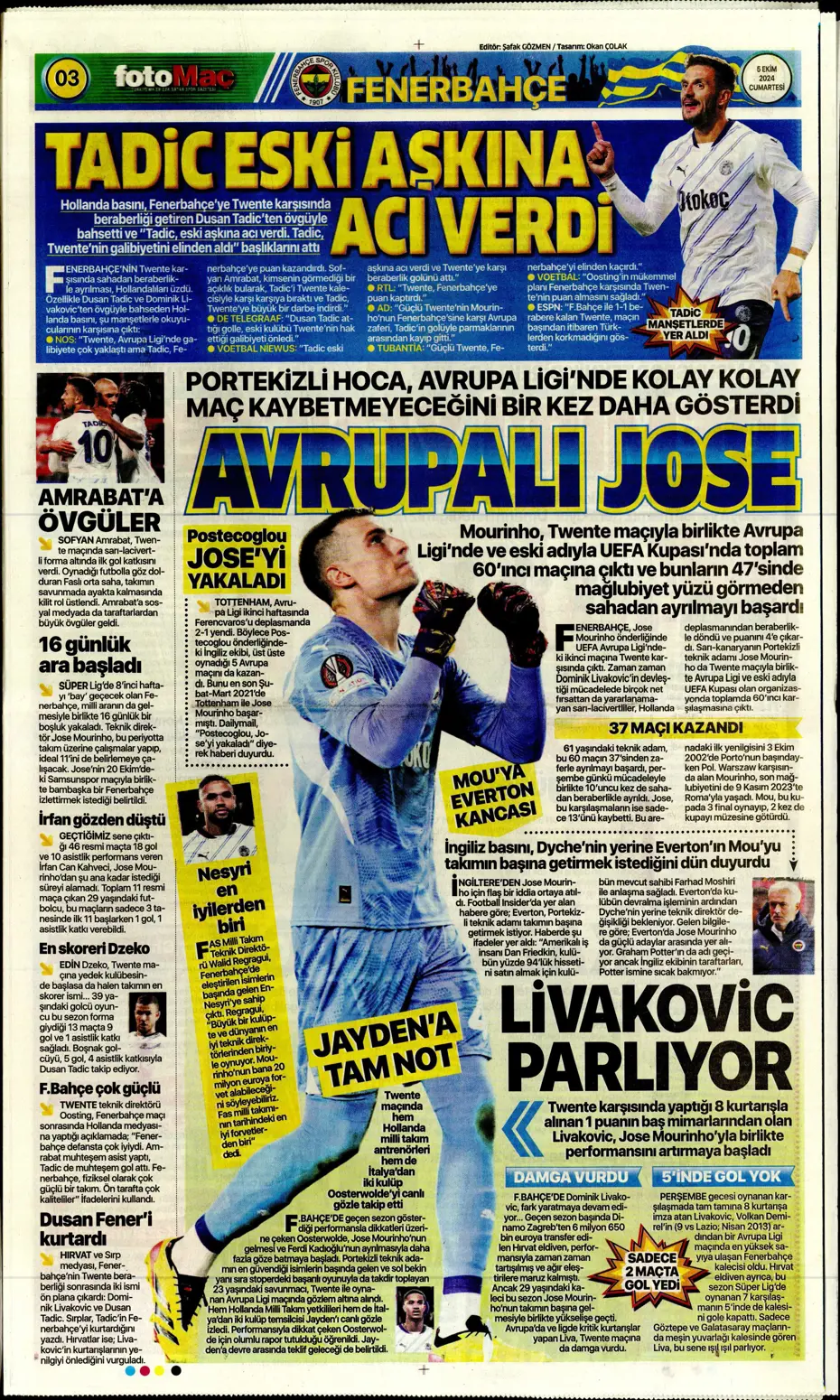 "Mourinho radara girdi" | Sporun manşetleri (5 Ekim 2024) - 13