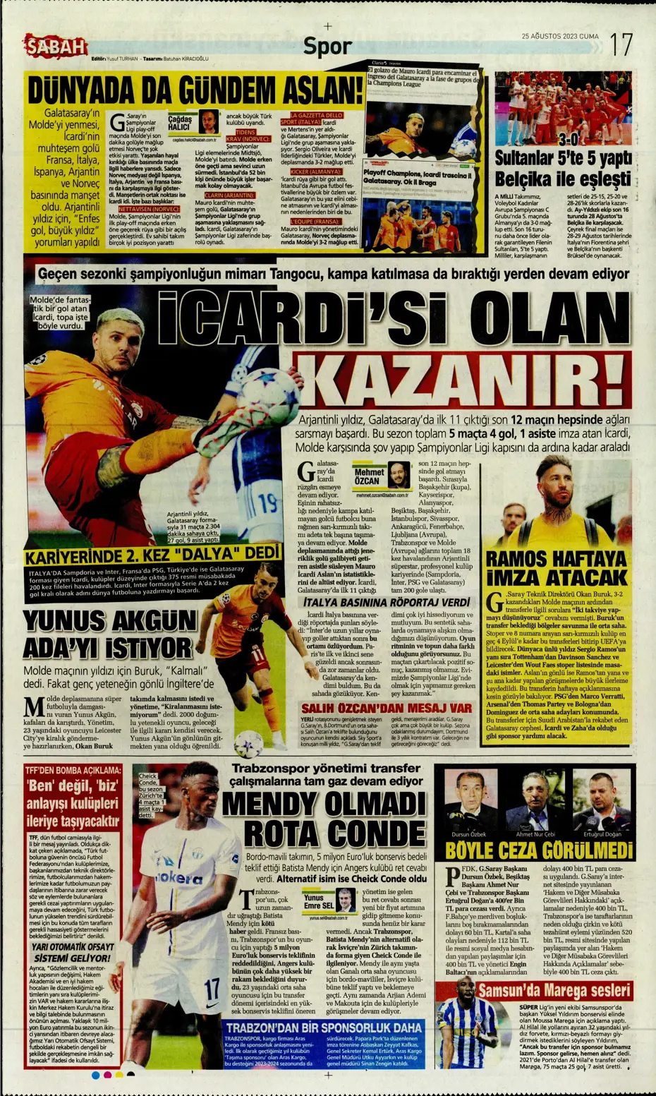 "Fenerbahçe'den 5'i 1 yerde" | Sporun manşetleri (25 Ağustos 2023) - 29