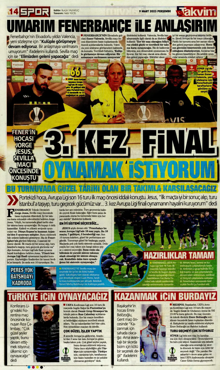 "Avrupa'yı fethedelim" - Sporun manşetleri - 30