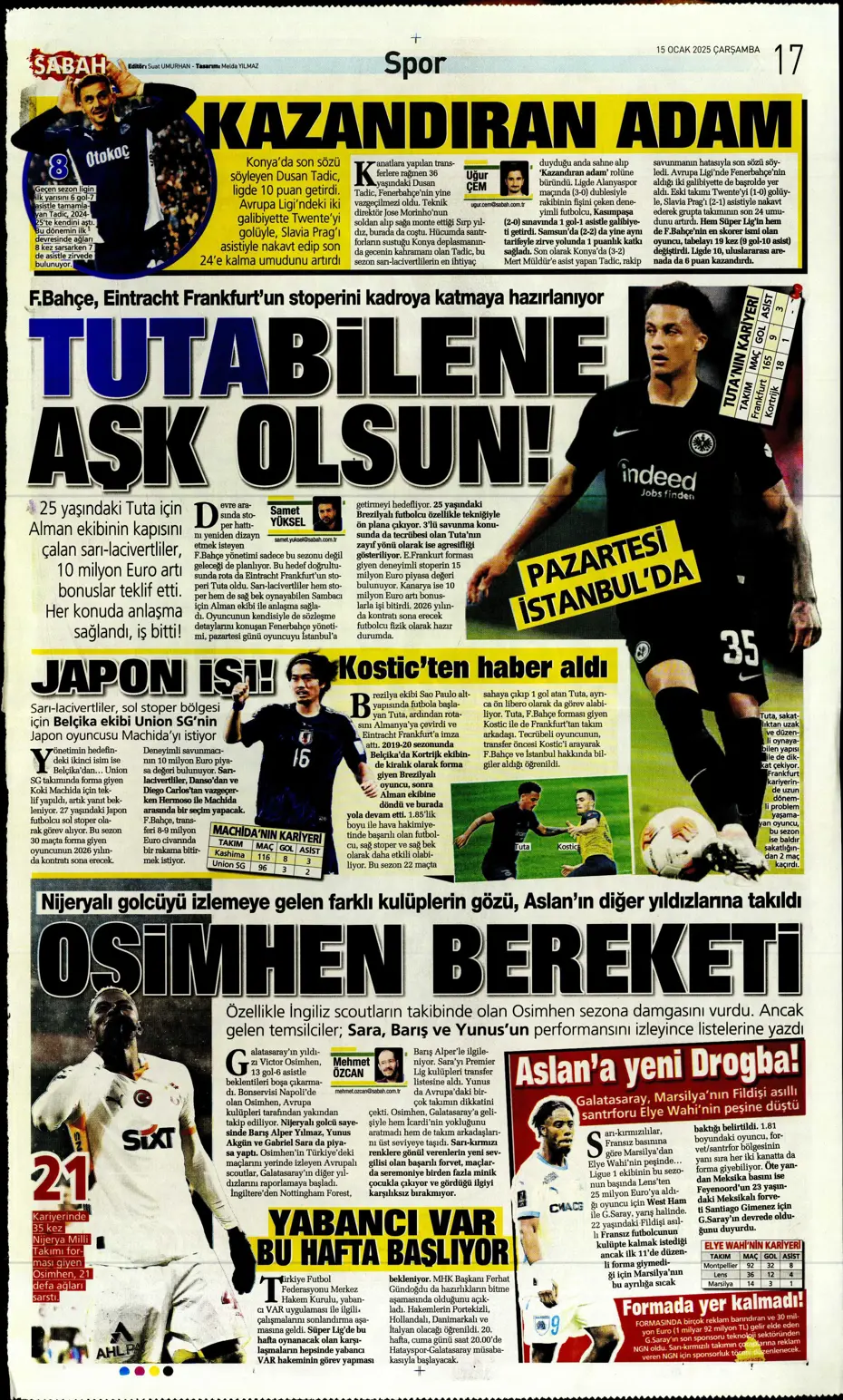 "Fenerbahçe'de yeni hedef Koki Machida" | Sporun manşetleri - 25 "Fenerbahçe'de yeni hedef Koki Machida" | Sporun manşetleri - 25