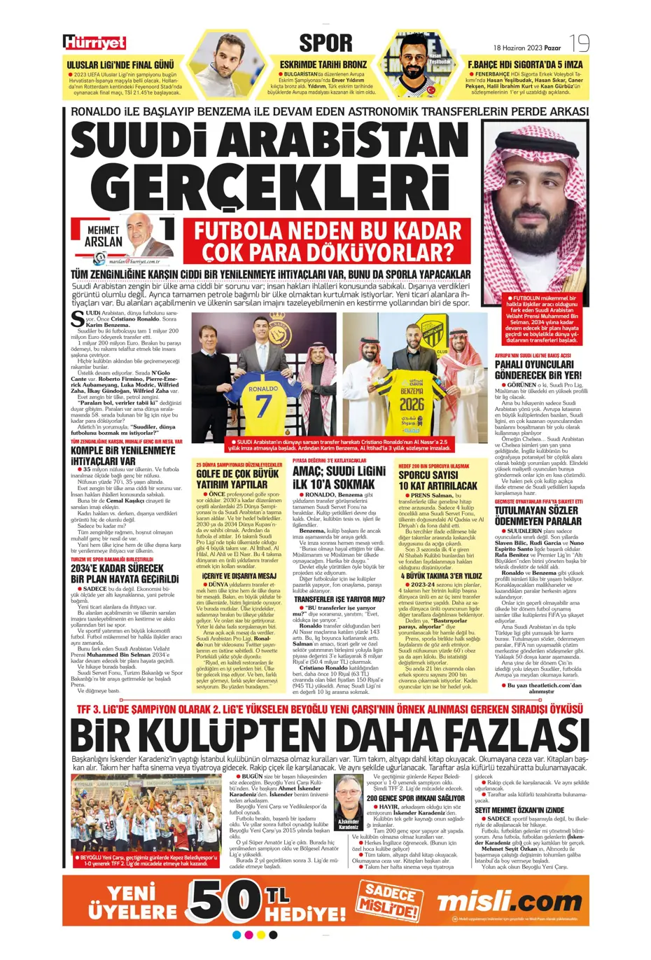 "Dzeko bavulları topluyor" Sporun manşetleri (18 Haziran 2023) - 13