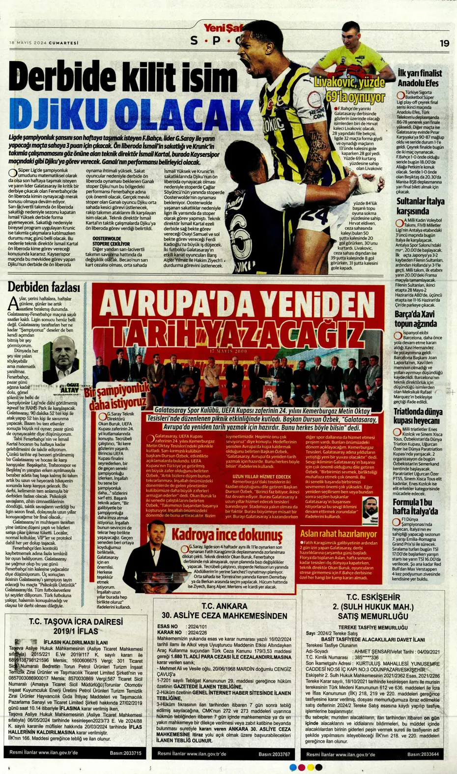"Süper Lig'de cumartesi ateşi" | Sporun Manşetleri - 35 "Süper Lig'de cumartesi ateşi" | Sporun Manşetleri - 35