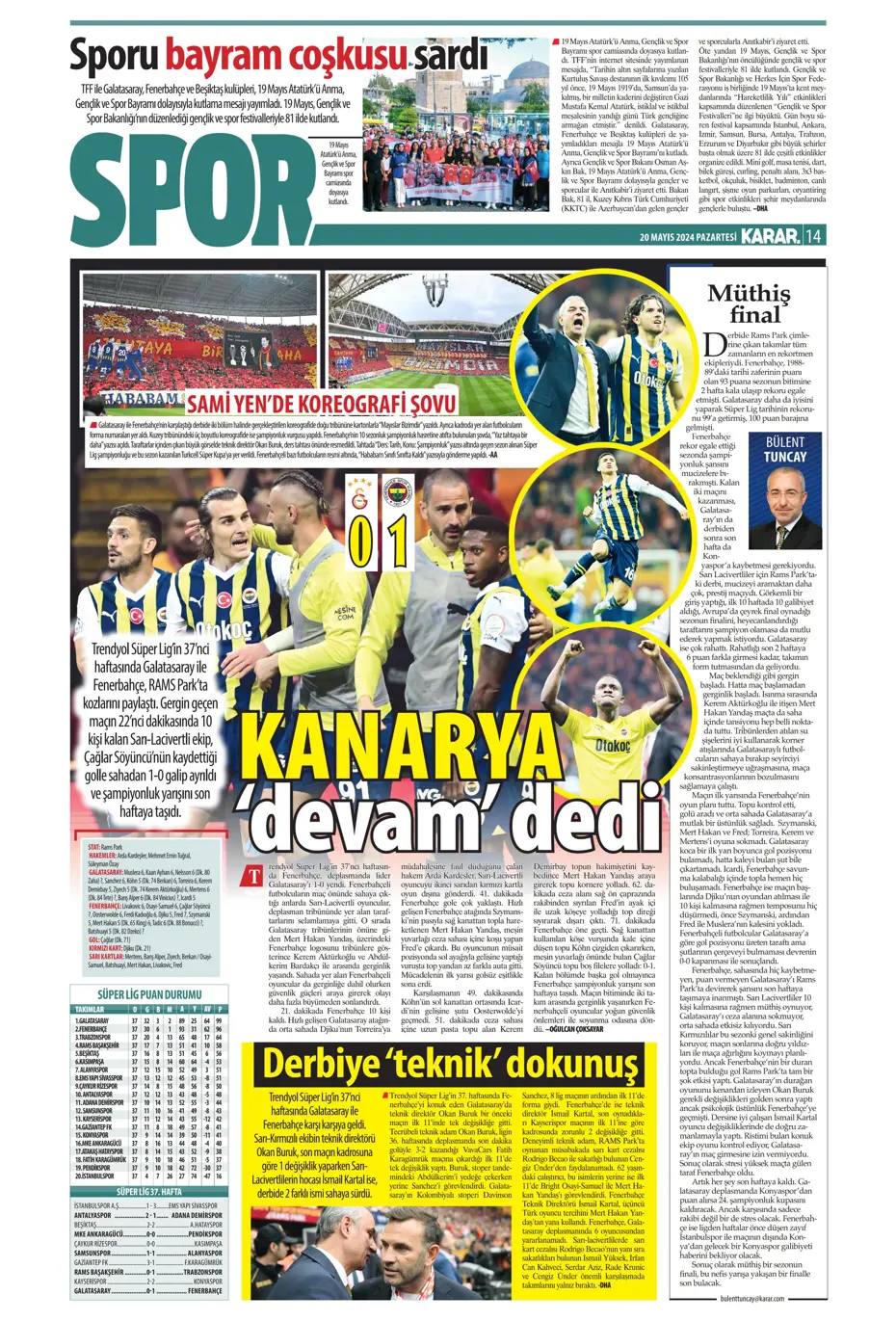 "F.Bahçe G.Saray'a bayramı zehir etti" | Sporun manşetleri (20 Mayıs 2024) - 12