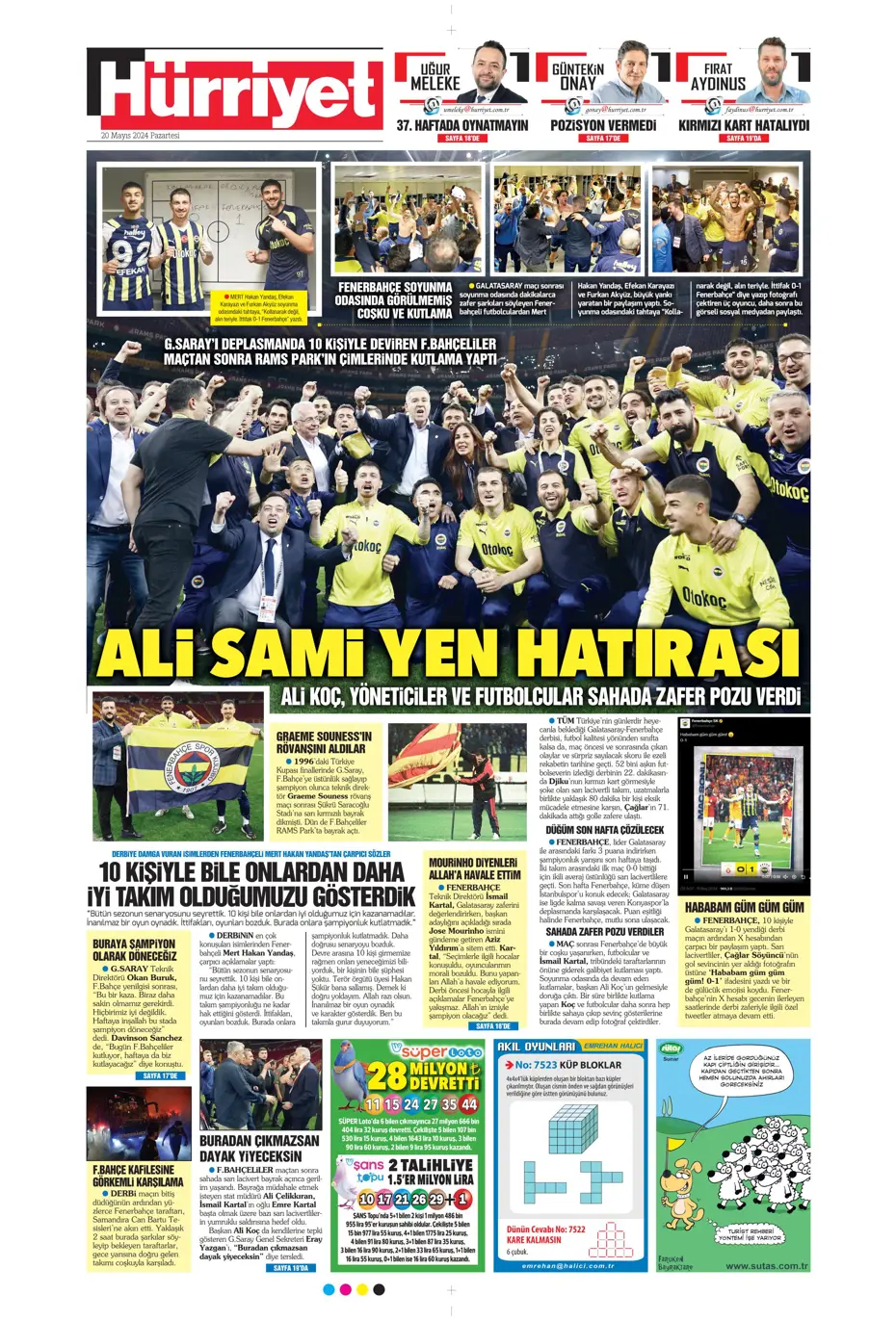 "F.Bahçe G.Saray'a bayramı zehir etti" | Sporun manşetleri (20 Mayıs 2024) - 11