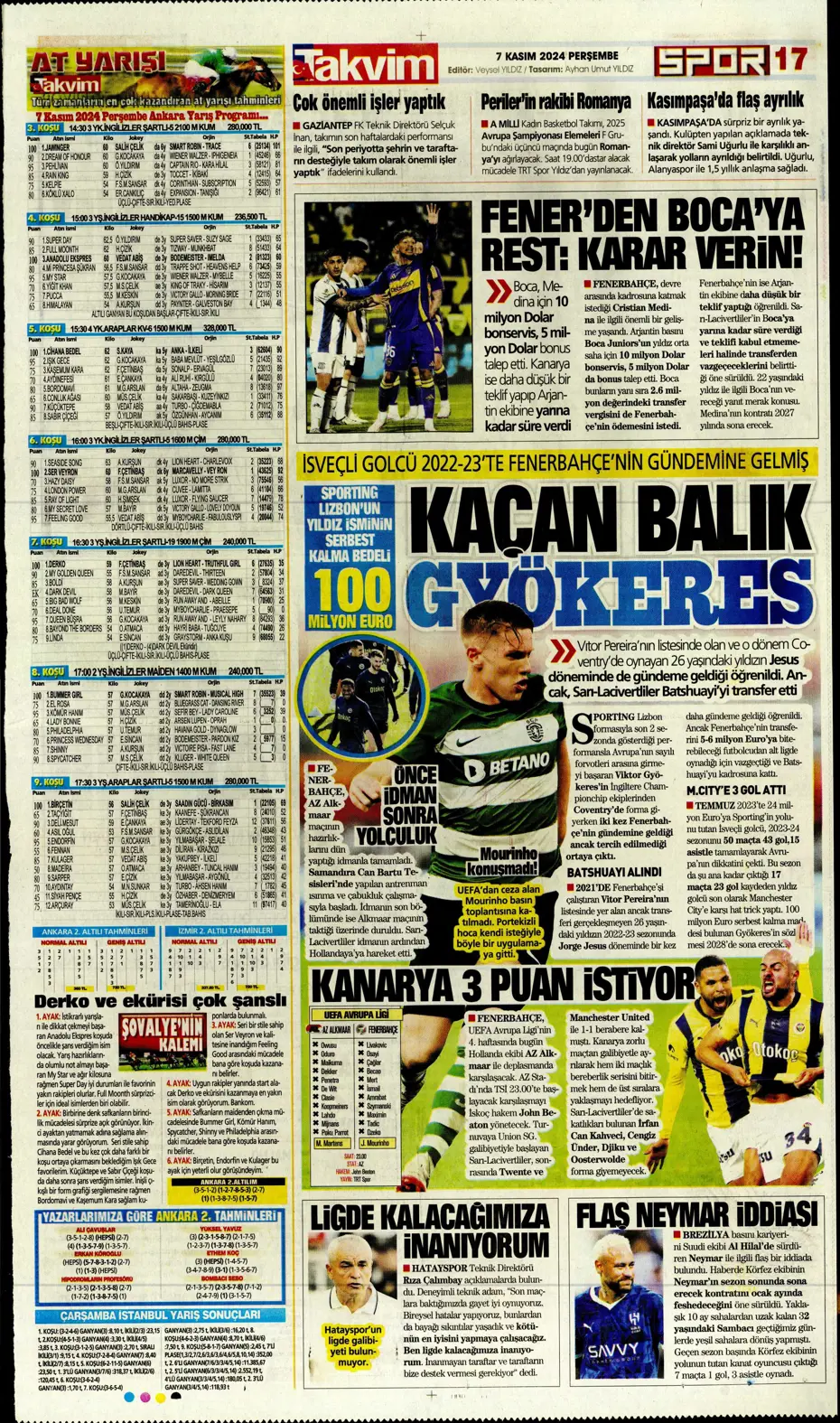 "Fenerbahçe'den Boca Juniors'a rest" | Sporun manşetleri (7 Kasım 2024) - 25